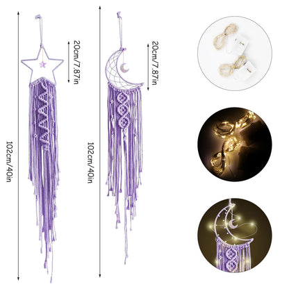 Moon Star Dream Catcher Decor,2pcs Boho Home Moon Star Dreamcatcher,Macrame Wall Hanging Boho Home Decor for Kids Baby Bedroom Decoration for Women Girls Craft Holiday Gifts Purple