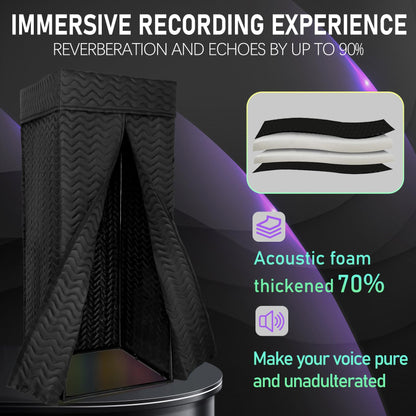 Portable Recording Booth with Adjustable LED Light & Thickened Soundproofing - Studio-Grade Echo-For Home portable vocal booth, Podcasting, Music - Includes Tablet Stand, Storage Shelf & Travel Bag