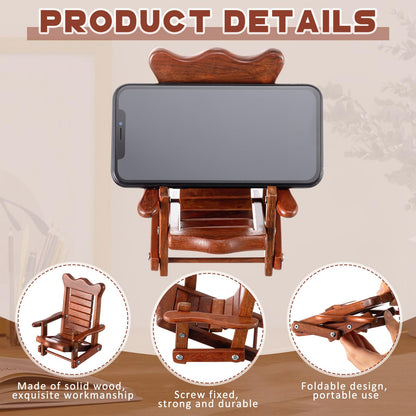 Kingdder 2 Pcs Christmas Wood Cell Phone Stand Gifts Folding Chair Wooden Phone Holder Adjustable Office Cellphone Stand Portable Cute Desktop Chair Shape Mobile Smartphone Holder for Desk Home Travel