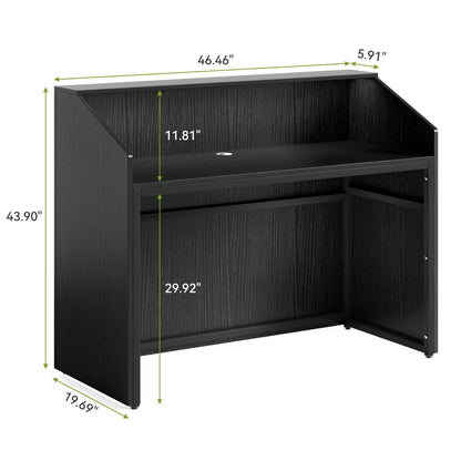 LITTLE TREE 47-Inch Reception Desk with Counter, Black Front Desk Reception Room Table, Retail Counter for Checkout, Modern Welcome Desk for Lobby, Office, Beauty Salon