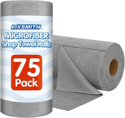 FIXSMITH Microfiber Cleaning Cloth Roll -75 Pack, Microfiber Towel Roll Tear