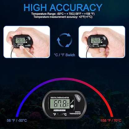 8pcs Aquarium Thermometer LCD Digital Fish Tank Thermometer with Water-Resistant Sensor Probe and Suction Cup for Turtle Incubators Terrarium Water Thermometer