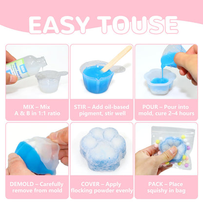 Taba Squishy Maker Kit – DIY Mochi Squishy Craft Kit, Silicone Mold Making Set with 8oz AB Silicone Gel, Giant Chick/Paw/Hamster/Cat Molds, Squishy Kit, Stress Relief & Gifts