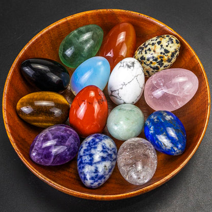 14 Pieces 1.18inchs Crystal Stones Eggs Statue Ornament Rock Crystals Polished Mineral Rock Egg Carving Crafts Stones Crystal Gifts for Meditation Reiki Healing Balancing Home Decor (Egg 14pcs Set)
