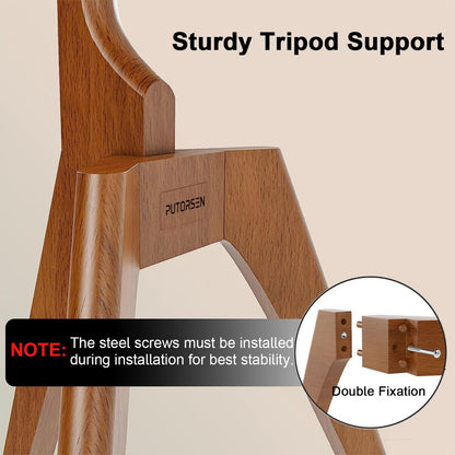 PUTORSEN Premium Wood Easel TV Stand, Adjustable TV Tripod Stand for 45-65 Inch LED LCD Screen, with Top TV Shelf and Magnetic Concealed Cable Management, Max Load 88lbs, Walnut