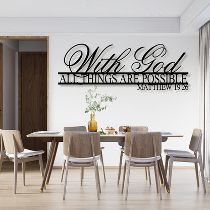 With God All Things Are Possible Metal Wall Art, Matthew 19:26, Bible Verse, Christian & Religious Wall Decor, Wedding & Housewarming Gift, Motivational Art (Black, 59"W x 21"H / 150 x 53 cm)