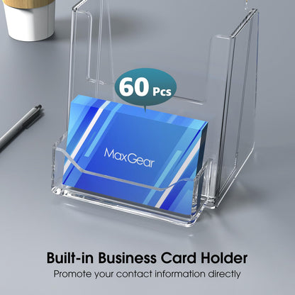 MaxGear Brochure Holder 4x9 inch with Business Card Organizer, Acrylic Literature Display Stand Clear Plastic Flyer Holder Wall Mount or Countertop Use for Pamphlets, Booklets, 6 Pack