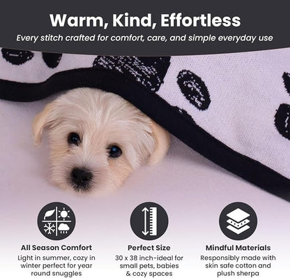 Baby & Pet Blanket 100% Cotton with Sherpa Fleece – Soft Stroller & Cuddle Blanket for Baby, Dog & Cat – Breathable, Hypoallergenic, Washable – 30x40 All-Season Blanket Black