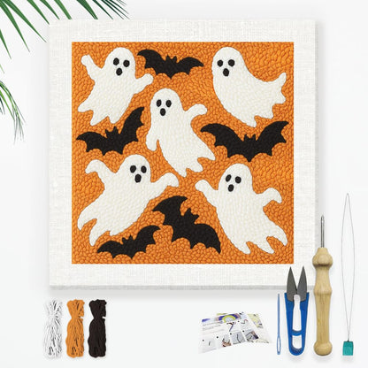 Doodlream Halloween Ghosts DIY Punch Needle Embroidery Kit for Adult Beginner, 9.4" Bat Punch Stitching Craft Set for Starter with Frame, Fabric Pattern, Threader, Yarn, Pinch Needle