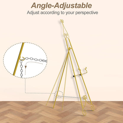 HAITRALGold Easel Stand for Sign, Adjustable Display Easel Stand with Chain Support,Heavy Duty Metal Easel for Wedding Sign,Art,Pictures,55" H Welcome Poster Stand Sign Holder Floor Décor,2 Pack