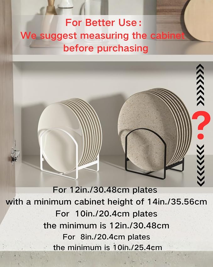 4 Pack Kitchen Plate Holder Organizer for Cabinet Space Saver Dinner Dish Storage Rack Upright Dish Drying Racks Metal Plate Dish Racks Stand for Cupboard and Countertop 2 Large 2 Small White