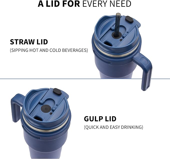 20 oz Insulated Coffee Mug Tumbler with Handle, Stainless Steel Travel Mug Tumbler with Lid and Straw,Double Wall Vacuum Leak Proof Ice Coffee Thermal Cup, Navy and Army Green