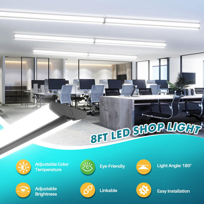 TychoLite 8FT LED Shop Lights, 100W 11500LM Ultra Slim Wraparound Light, 3000K/4000K/5000K CCT & 60W/80W/100W Selectable, Linkable 8 Foot LED Strip Fixture for Garage, Office, Warehouse, 4 Pack
