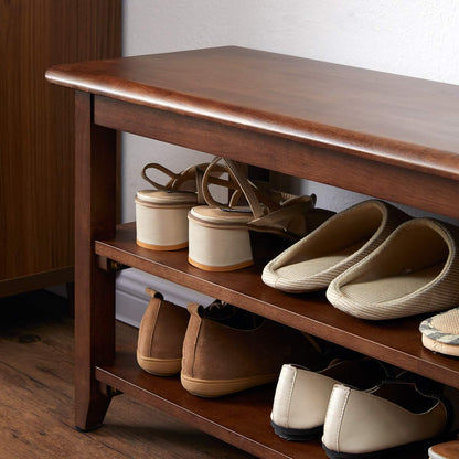 XKZG Shoe Storage Bench Wooden Shoe Rack Bench Rustic Solid Wood Entryway Bench (Brown,31.5")