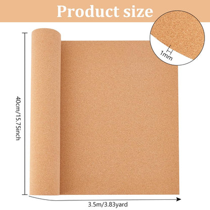 BENECREAT 137.8x15.7 Inch Cork Board Roll, 1mm Thick Rectangular Natural Cork Piece, Cork Sheet Roll for Bulletin Boards, Wall Decorations, DIY Crafts