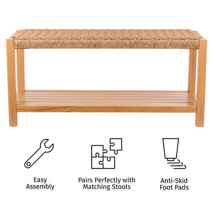 Alaterre Furniture Newport 40 Inch Solid Wood Entryway Bench - Modern Farmhouse Indoor Decorative Bench with Handcrafted Woven Rope Seat - Furniture for Entryway, Dining Room, or Kitchen (Light)