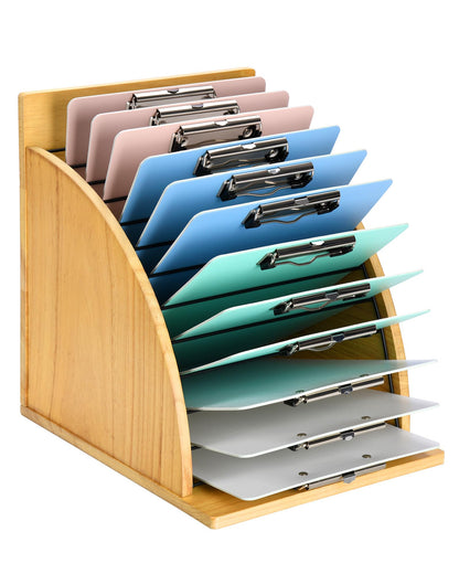 HULISEN Clipboard Holder, Wooden Clipboard Organizer with Raised Side Panel, Clip Board Storage Rack for Classroom and Office, Clip Boards not Included