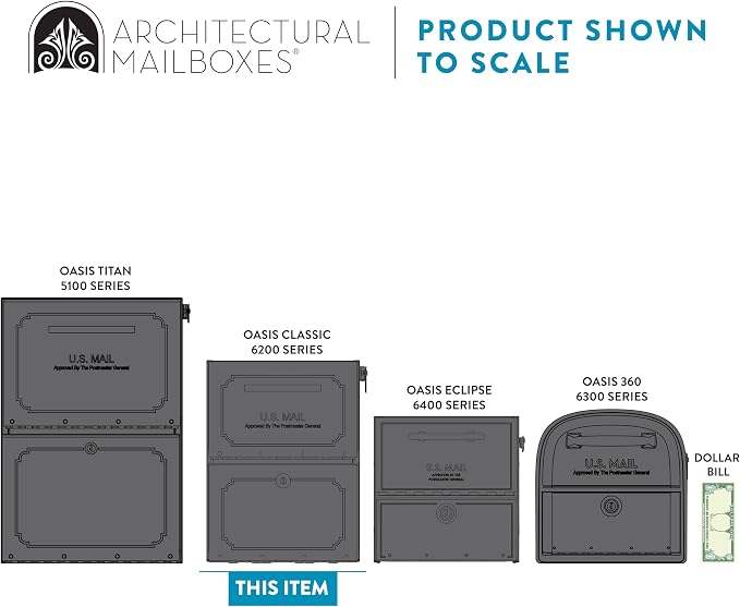 Architectural Mailboxes 6200Z-10 Oasis Classic Locking Post Mount Mailbox, 18"D x 11.5"W x 14"H ,Graphite Bronze