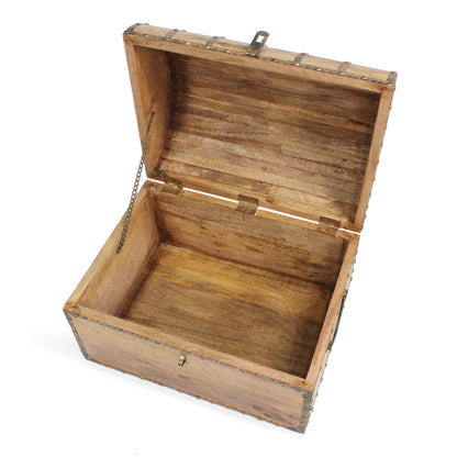 Nautical Cove Antique Finish Wood Treasure Chest with Decorative Rivets and Reinforcing Iron Strips with Lock and Skeleton Keys (Light Antique, X-Large 16x12x12) - Wooden Keepsake Box, Storage Chest