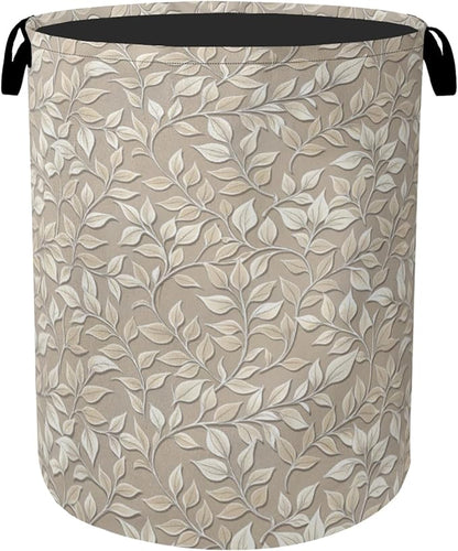 Beige Leaves Modern Laundry Basket