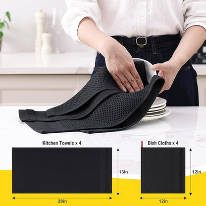 Homaxy Kitchen Towels and Dishcloths Set, 12 x 12 and 13 x 28 Inches, Super