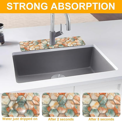 2 Pack Hexagon Marble Sink Splash Guard Faucet Mat Gold Glitter Lines Marble