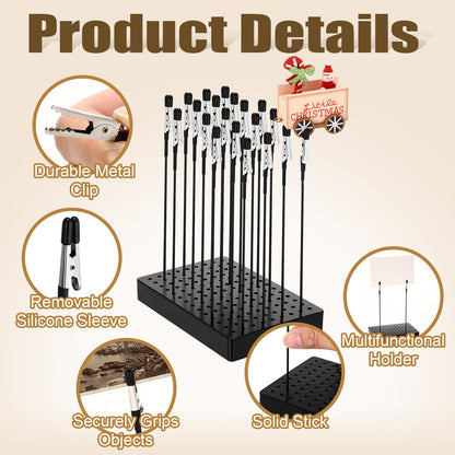 Junkin 4 Sets Model Painting Stand Base with 80 Alligator Clip Sticks, 5.9 x 3.9 Inch Airbrush Stands Portable Models Parts Holder for DIY Miniature Modeling Professional Model Spraying Tools