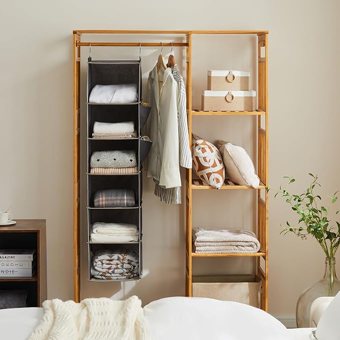YOUDENOVA Hanging Closet Organizer, 6-Shelf Closet Hanging Storage Shelves