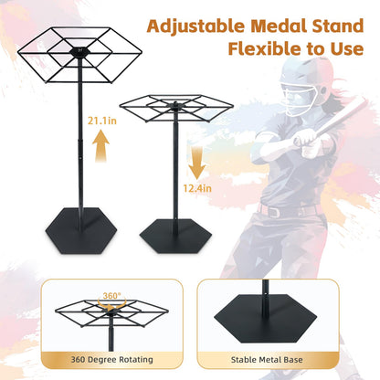 Rotating Medal Hanger Display Stand, Rotatable Medal Holder for Sports Award. Adjustable Metal Rack Perfect for Basketball, Running, Gymnastics, Soccer Race Medals. Showcase 45+ Medals on Table top!