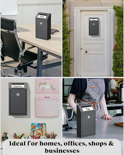 Uniclife Money Box for Cash, Wall Mount Mailboxes for Outside, Locking Mail Box Magnetic Label Holder, Key Drop Box, Cash Box with Lock, Metal Donation Box, Suggestion Box for Home, Office & Shop