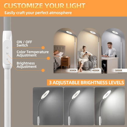 GyroVu 70" Bright LED Floor Lamp for Living Room, Dimmable Standing Tall Lamps with Color Temperature Adjustable, Touch Control Gooseneck Reading Light for Bedroom Office