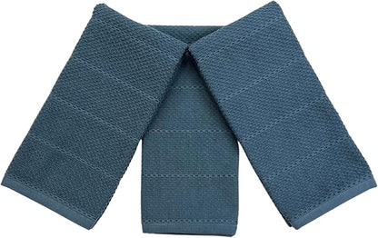 Serafina Home Teal Dark Blue Kitchen Dish Hand Towels 100% Cotton Cloth Soft