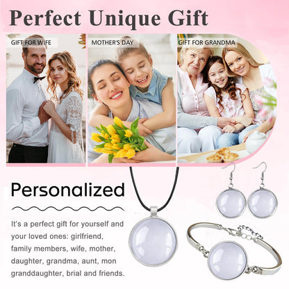 J6QIHANG Pendant Trays Set with Cabochon Glass, Round Pendant Bezel Blank Trays, Bracelet Bangles Earrings Hooks Blanks for DIY Photo Cameo Jewelry Crfats Making