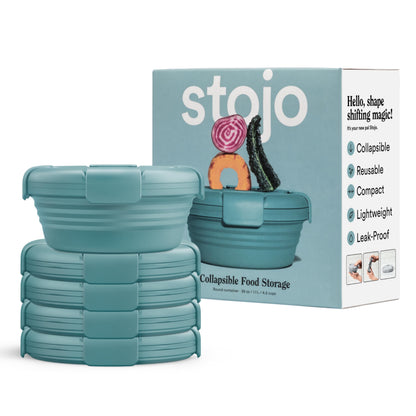 STOJO Collapsible Bowl - Translucent Denim Blue, 36oz - Reusable Silicone Bowl for Hot and Cold Food - Perfect for Travel, Meal Prep, To-Go Lunch, Camping & Hiking - Microwave & Dishwasher Safe