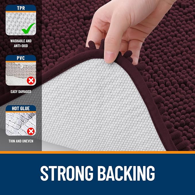 OLANLY Bathroom Rugs 35x24, Extra Soft Absorbent Chenille Bath Rugs, Rubber Backing Quick Dry, Machine Washable Bath Mats for Bathroom Floor, Tub and Shower, Home Decor Accessories, Black Cherry