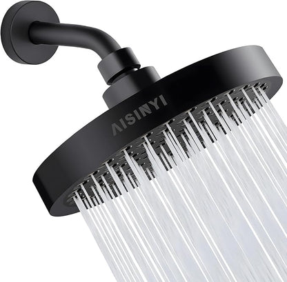 High Pressure Rainfall Shower Head, 6 Inches Luxury Modern Showerhead with Perfect Adjustable Replacement, Removable Restrictor, Easy Installation for Your Bathroom Shower Heads (Matte Black)