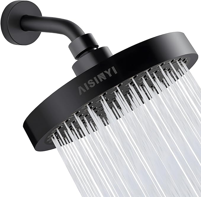 High Pressure Rainfall Shower Head, 6 Inches Showerhead with Perfect Adjustable Replacement, Removable Restrictor, Easy Installation for Your Bathroom Shower Heads (Matte Black + Shower Arm)