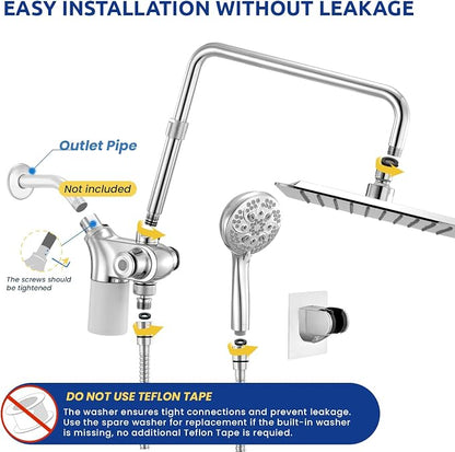Ryamen Upgraded Dual Shower Heads Combo, 10 inch Filtered Shower Head with Handheld, 3-Way Rain Shower Head with Filters, 7 Settings Handheld Spray, High Pressure, Height Adjustable (Silver)