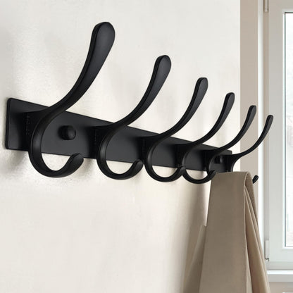 SKOLOO Coat Rack Wall Mounted - 6 Hooks, Heavy Duty, Stainless Steel, Metal Wall Hanger, Sturdy Coat Hooks for Hanging Coats, Jacket, Clothes, Hats - Black