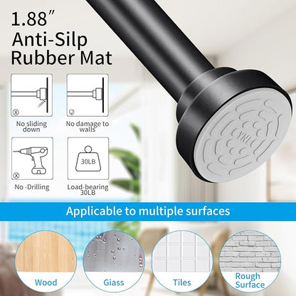 YNL Tension Shower Curtain Rod 34-66 Inch, Adjustable Spring Tension Curtain Rod No Drilling, Non-Slip, Never Rust, Stainless Steel, for Small Window Laundry Door Entryway, Matte Black