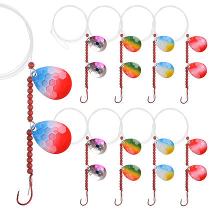 JSHANMEI 10 Pack Walleye Spinner Rig Kit - Crawler Harness Live Bait Rigs with Colorado Spinner Blades, Octopus Hooks - Fishing Lure Making Kit for Walleye, Trout, Bass, Muskie