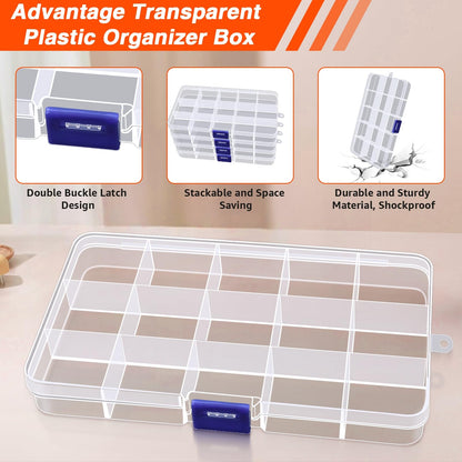 Vlammende 5-Pack 15 Grids Bead Organizer,Plastic Organizer Storage Box Clear Fishing Tackle Box,Diamond Jewelry Craft Painting Storage Case for Jewelry,Beads,Tools