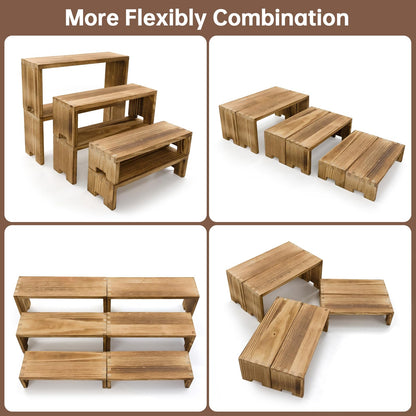 Yikaroeli 2 Set Small Display Riser Wood Risers Wooden Cupcake Display Stand,9.4"-7.8" Graduated Sizes,3Tiered 6Pcs Display Racks Dessert Food Stands