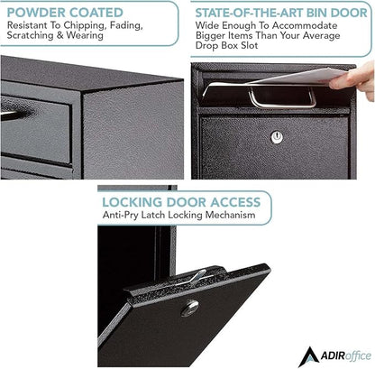 AdirOffice Wall Mount Mailbox - Mailbox with Lock and Keys- Durable Wall Mounted Locking Mailbox and Cash Drop Box for House, Apartments and Bussiness After Hours Deposits