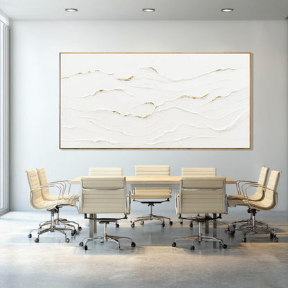 WINKAILIN Large Wavy Line White Abstract Wall Art with Frame Minimalist Modern Hand drawn Painting Textured Poster for Living Room Dining Room Bedroom Decor 29"x58"