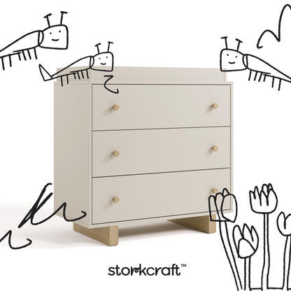 Storkcraft Texas 3 Drawer Chest with Removable Changing Table Topper (Frosted Oat/Driftwood) – GREENGUARD Gold Certified Baby Dresser, Interlocking Drawer System for Nursery & Kids’ Bedroom Dresser
