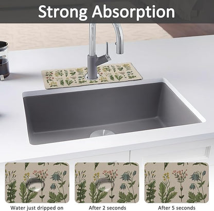 2PCS 15" X 5.5" Kitchen Sink Splash Guard Faucet Mat Floral Super Absorbent