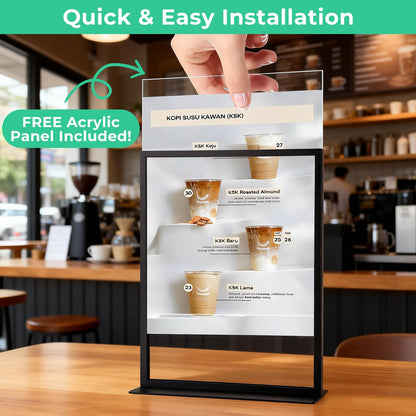 PUEGA 2pack Tabletop Metal Sign Holder, 8.5"x11" Stainless Steel Double Sided T Shape Menu Display Stand for Office Store Restaurant Hotels
