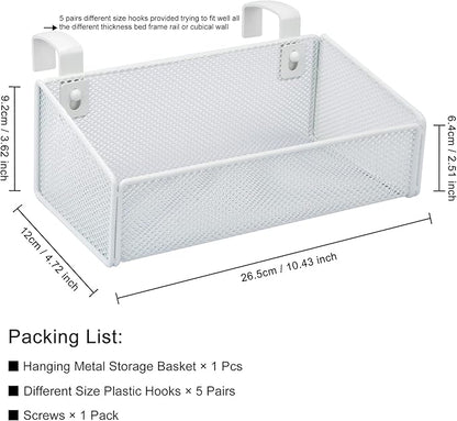 Bedside Caddy Hanging Storage Basket Beside Shelf Metal Organizer