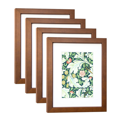 DEKWINN 8x10 Picture Frame Set of 4 Made of Solid Wood Photo Frame with Real Glass for Pictures 5x7 with Mat or 8x10 Without Mat, Wall Gallery or Tabletop display Picture Frames, Brown